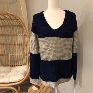 Rue21 navy and gray striped V-neck sweater XL